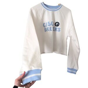 Ellsworth & Ivey White Blue Cisco Brewers Cropped Crewneck Sweatshirt Sz M NWOT